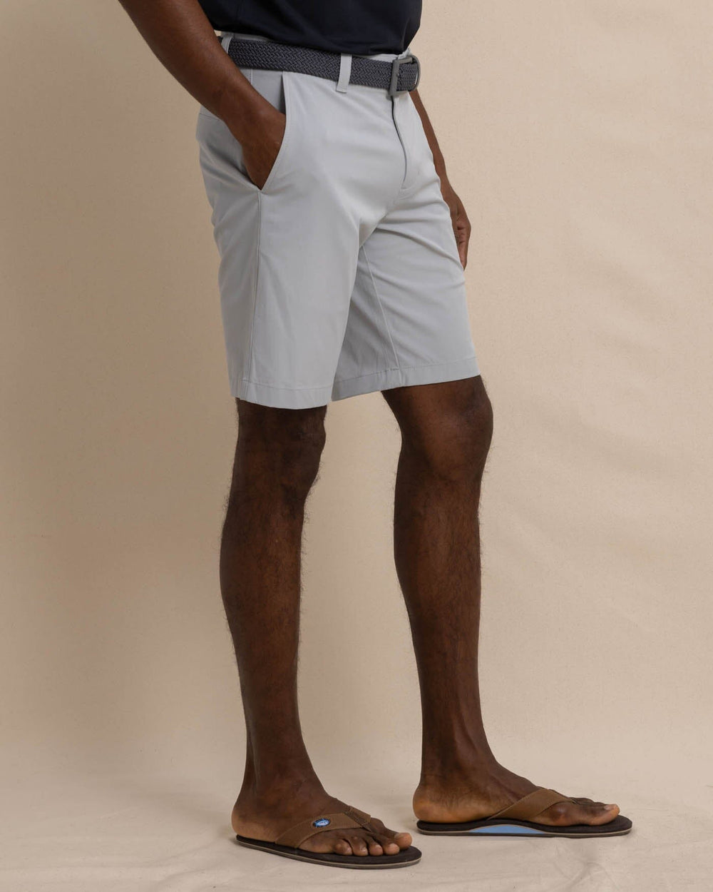 The front view of the Southern Tide brrr die 10 Short by Southern Tide - Seagull Grey