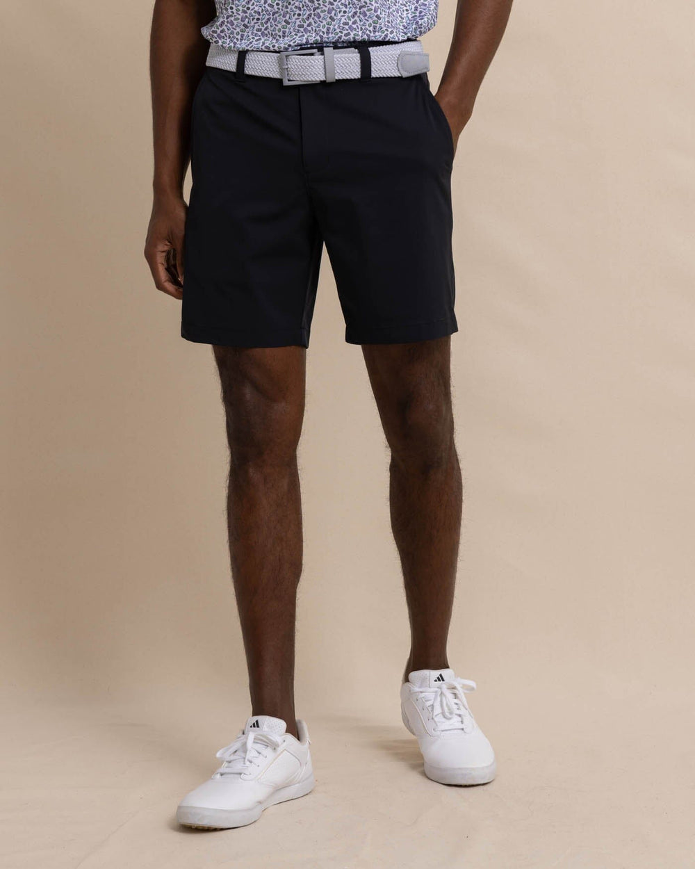 The front view of the Southern Tide gulf-8-inch-brrr-die-performance-short by Southern Tide - Caviar Black