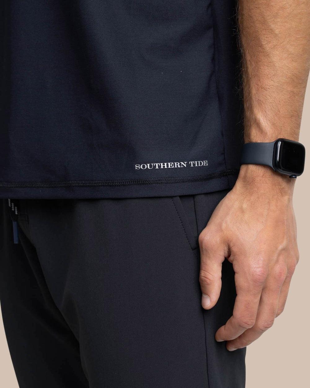 The label view of the Southern Tide brrr-illiant Performance T-Shirt by Southern Tide - Caviar Black