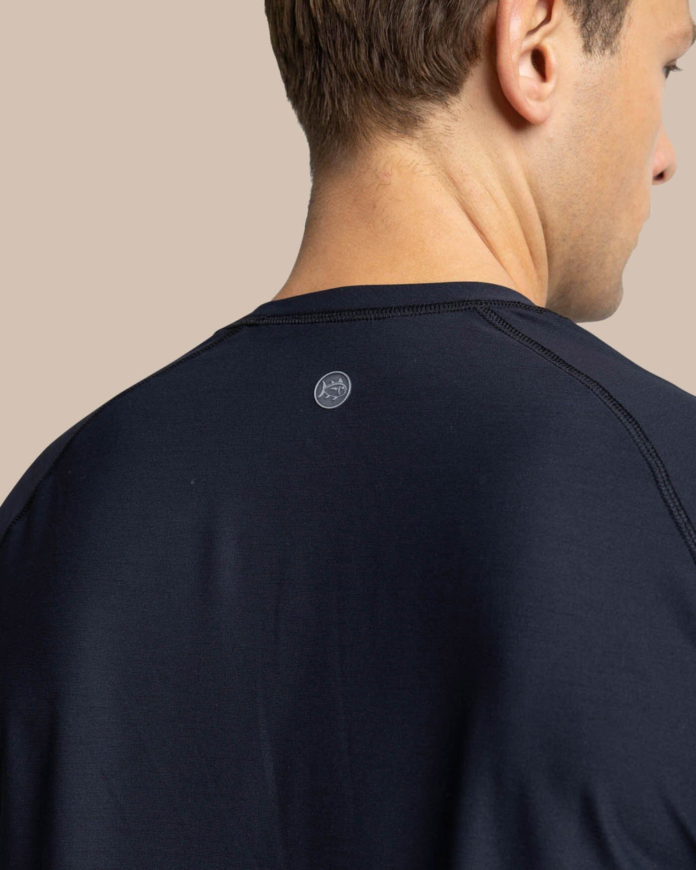 The yoke view of the Southern Tide brrr-illiant Performance T-Shirt by Southern Tide - Caviar Black