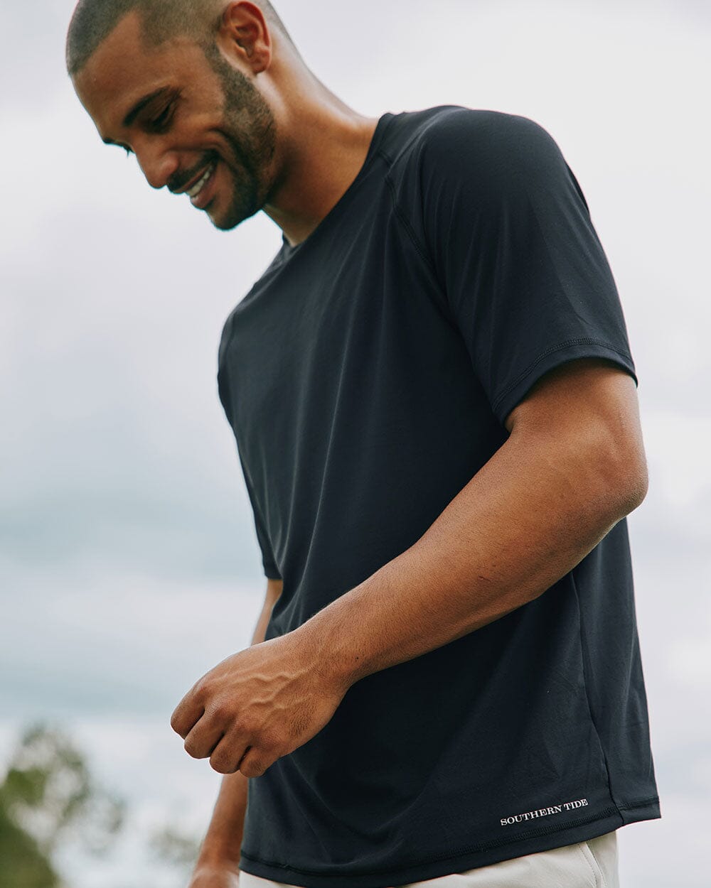 The front view of the Southern Tide brrr-illiant Performance T-Shirt by Southern Tide - Caviar Black