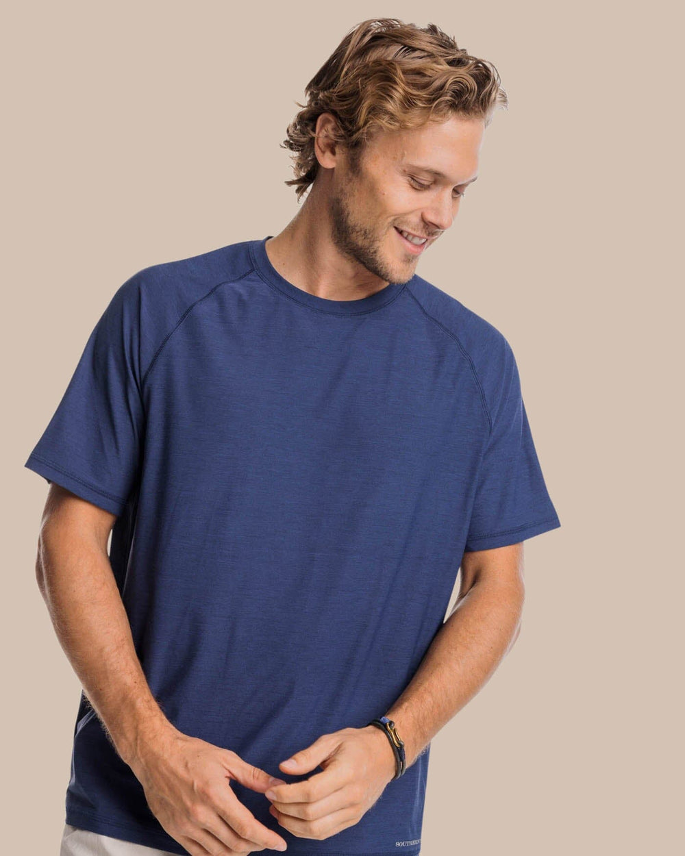 The front view of the Southern Tide brrr°®-illiant Performance Tee by Southern Tide - Nautical Navy