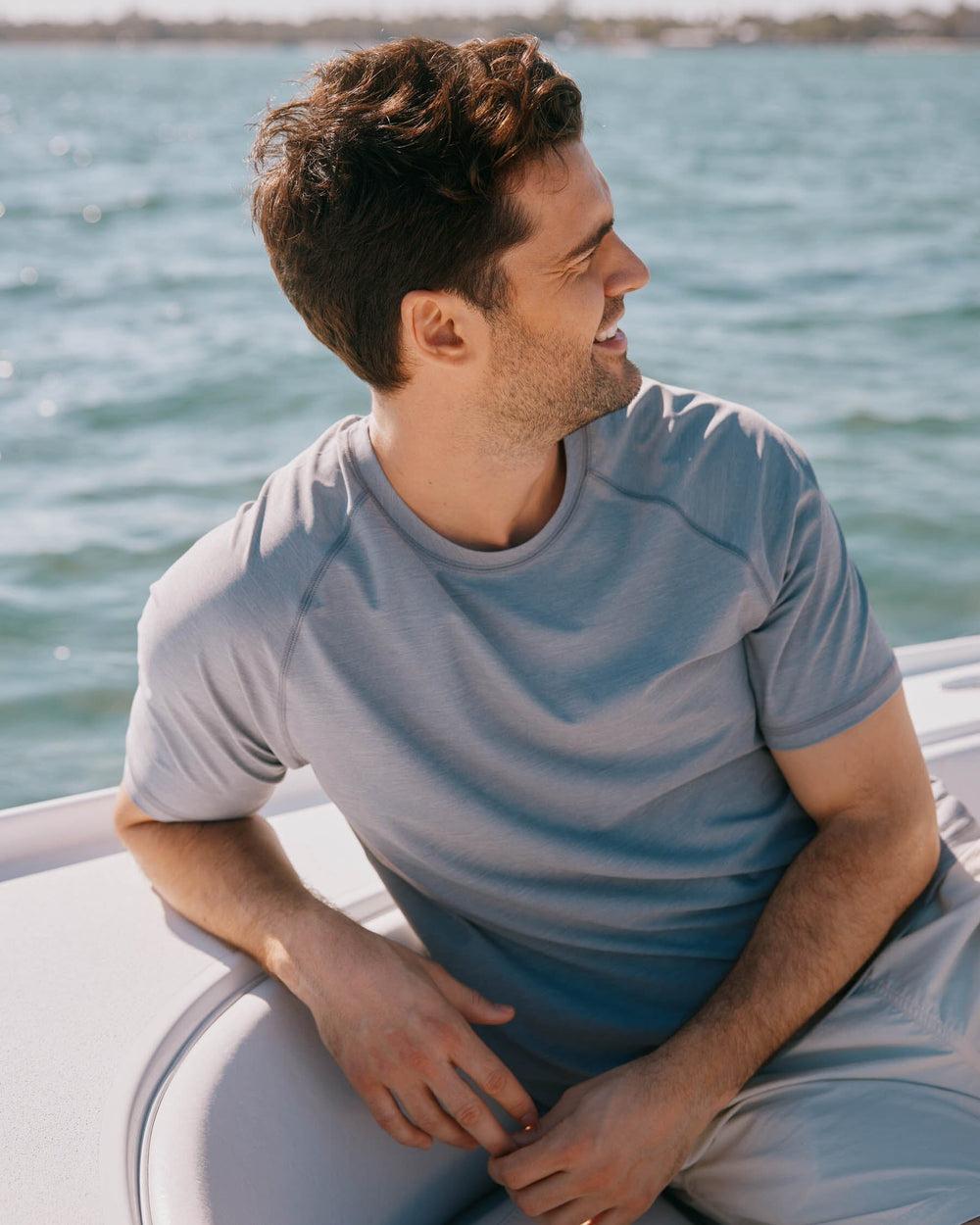 The Lifestyle view of the Southern Tide brrr°®-illiant Performance Tee by Southern Tide - Steel Grey