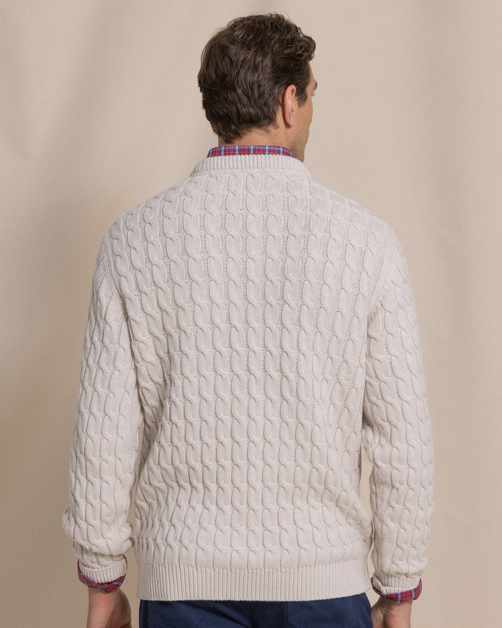 The back view of the Southern Tide Cable Knit Crew Sweater by Southern Tide - Star White