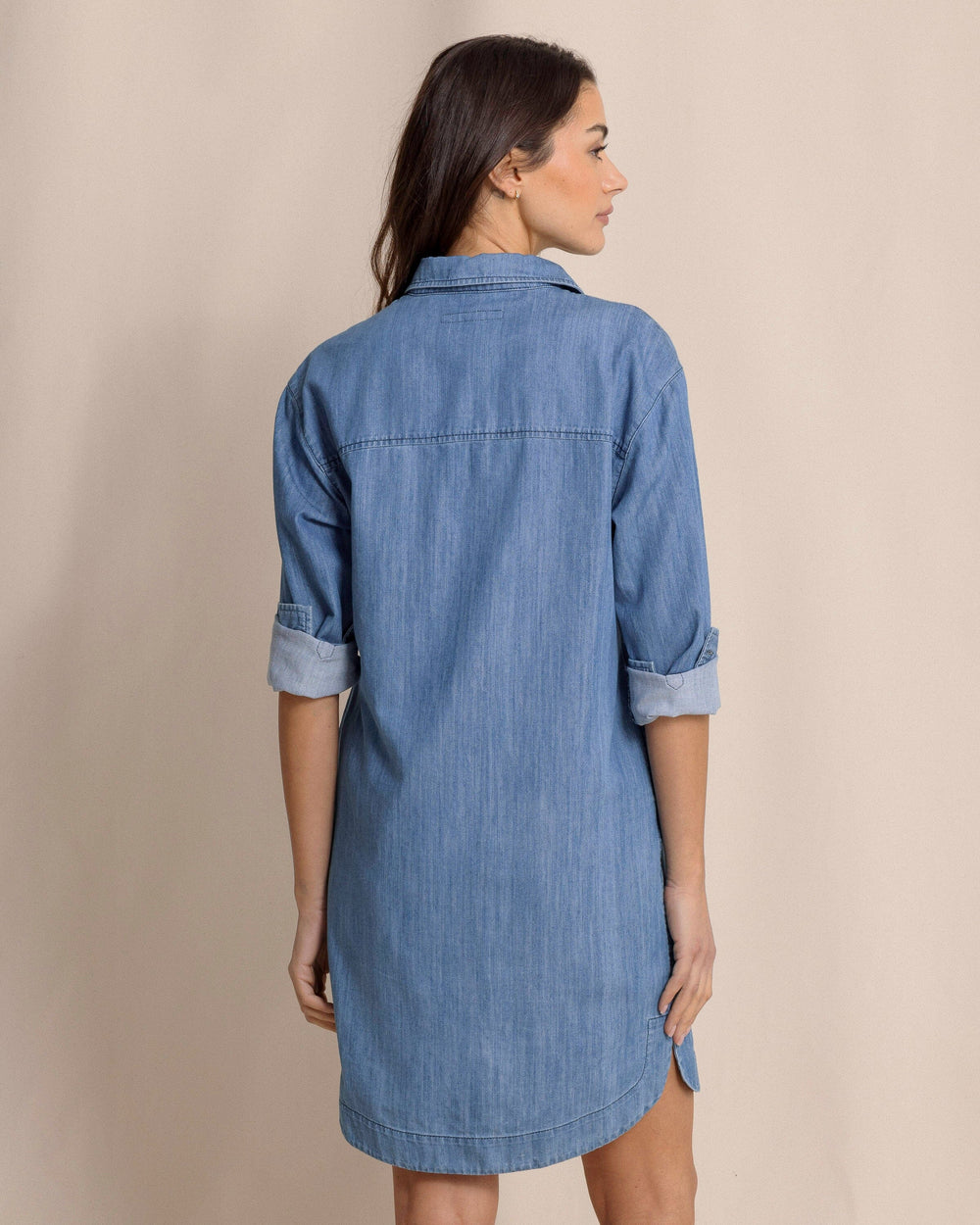 The back view of the Southern Tide Cam Denim Dress by Southern Tide - Medium Wash Indigo
