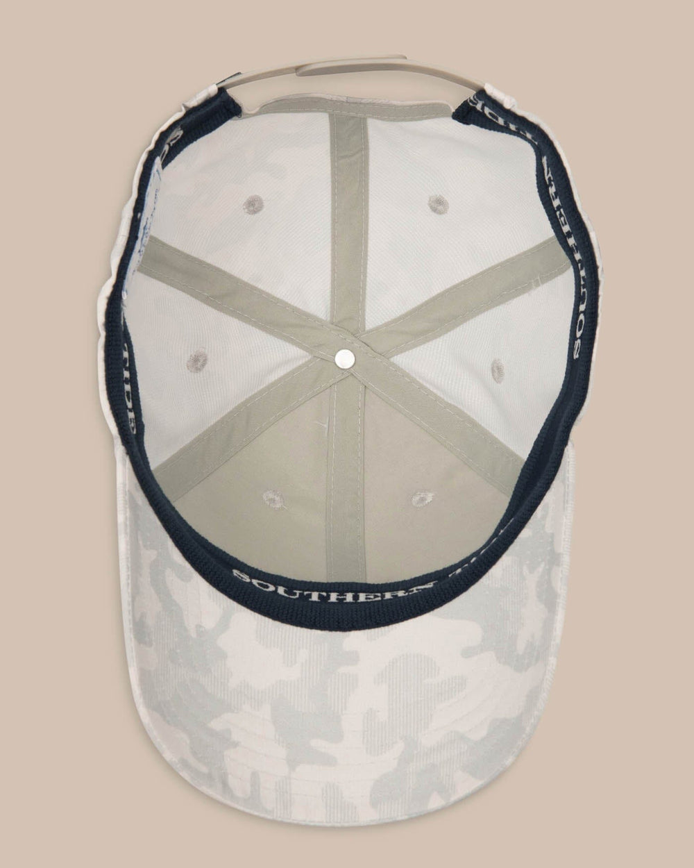 The detail of the Camo Printed Performance Hat by Southern Tide - Seagull Grey
