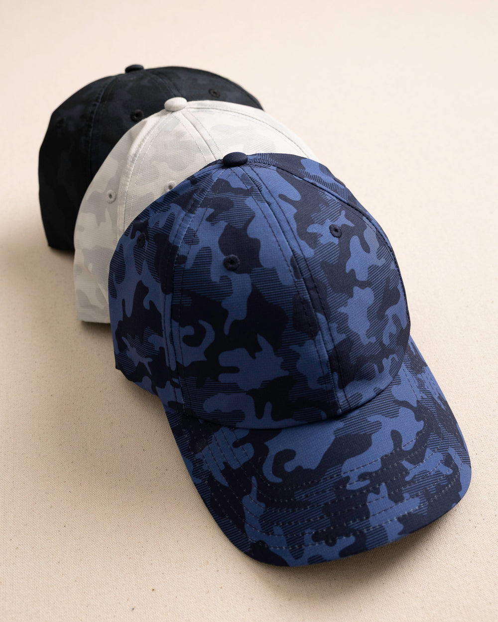 The top view of the Camo Printed Performance Hat by Southern Tide - True Navy
