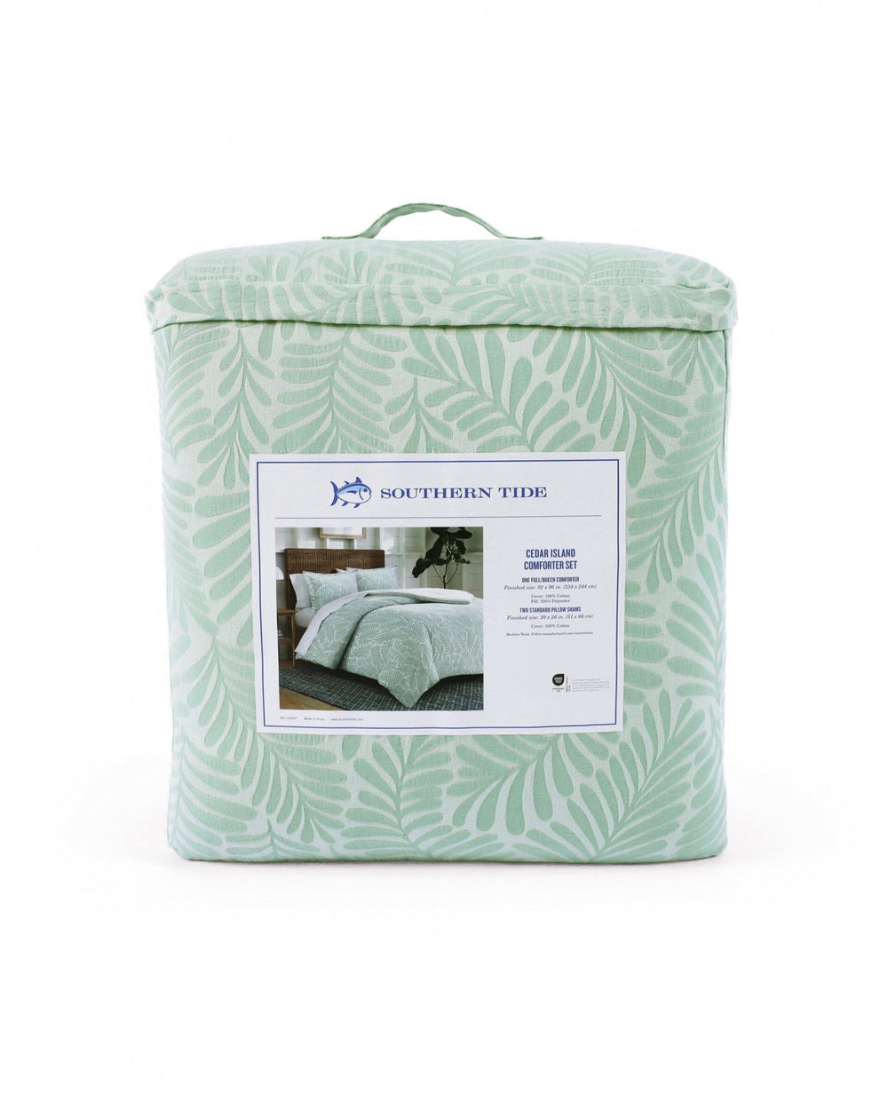 The back view of the Southern Tide Cedar Island Comforter Set by Southern Tide - Sage