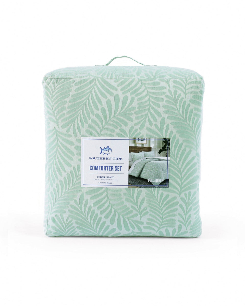 The front view of the Southern Tide Cedar Island Comforter Set by Southern Tide - Sage