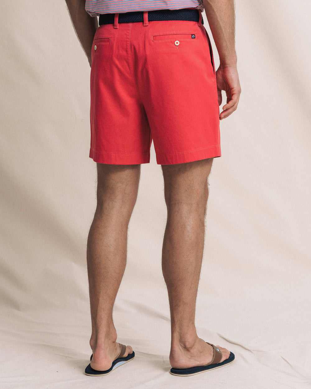 The back view of the Southern Tide Channel Marker 7" Stretch Chino Short by Southern Tide - Claret Red