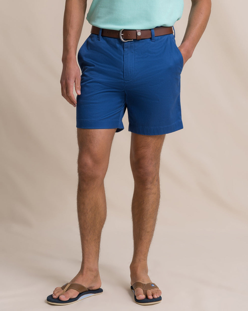 The front view of the Southern Tide Channel Marker 7" Stretch Chino Short by Southern Tide - Nautical Blue