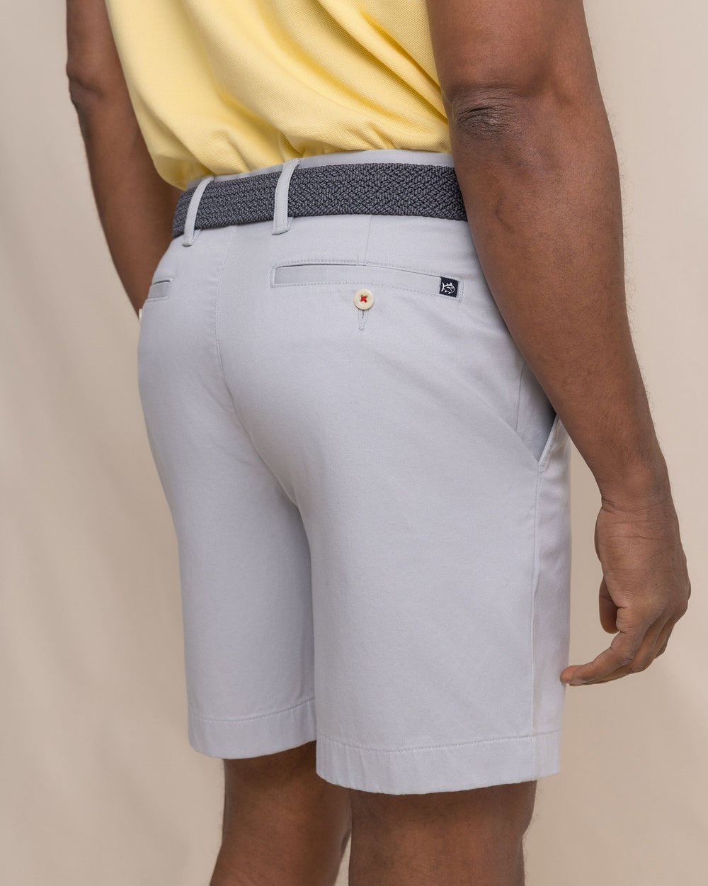 The detail view of the Southern Tide Channel Marker 7" Stretch Chino Short by Southern Tide - Seagull Grey