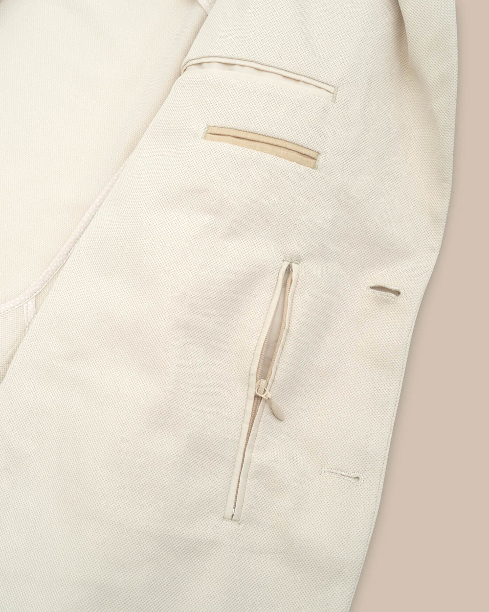 The detail view of the Southern Tide Charleston Blazer by Southern Tide - Perfectly Pale Khaki