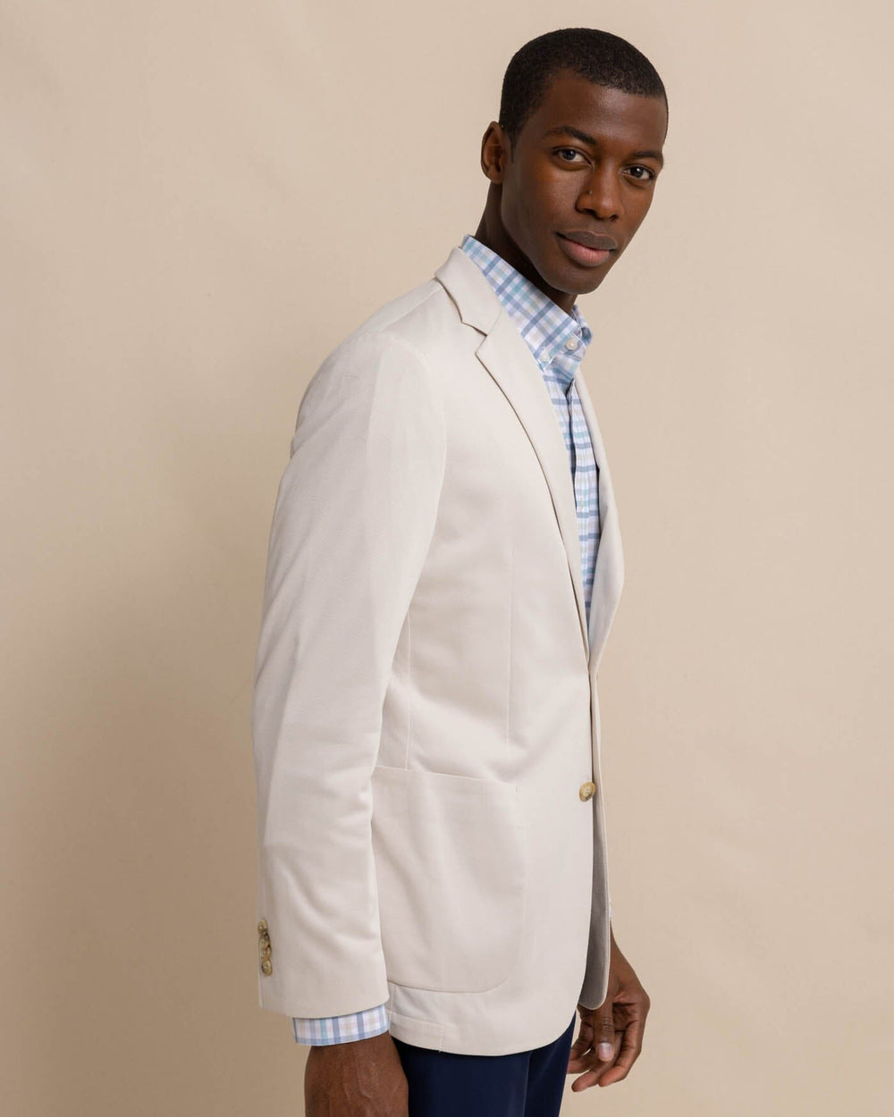The front view of the Southern Tide Charleston Blazer by Southern Tide - Perfectly Pale Khaki
