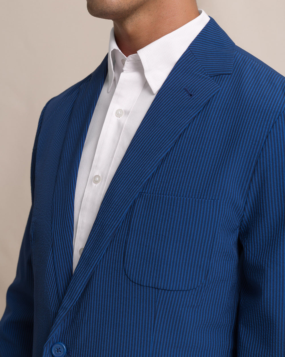 The detail view of the Southern Tide Pamlico Seersucker Blazer by Southern Tide - Nautical Blue