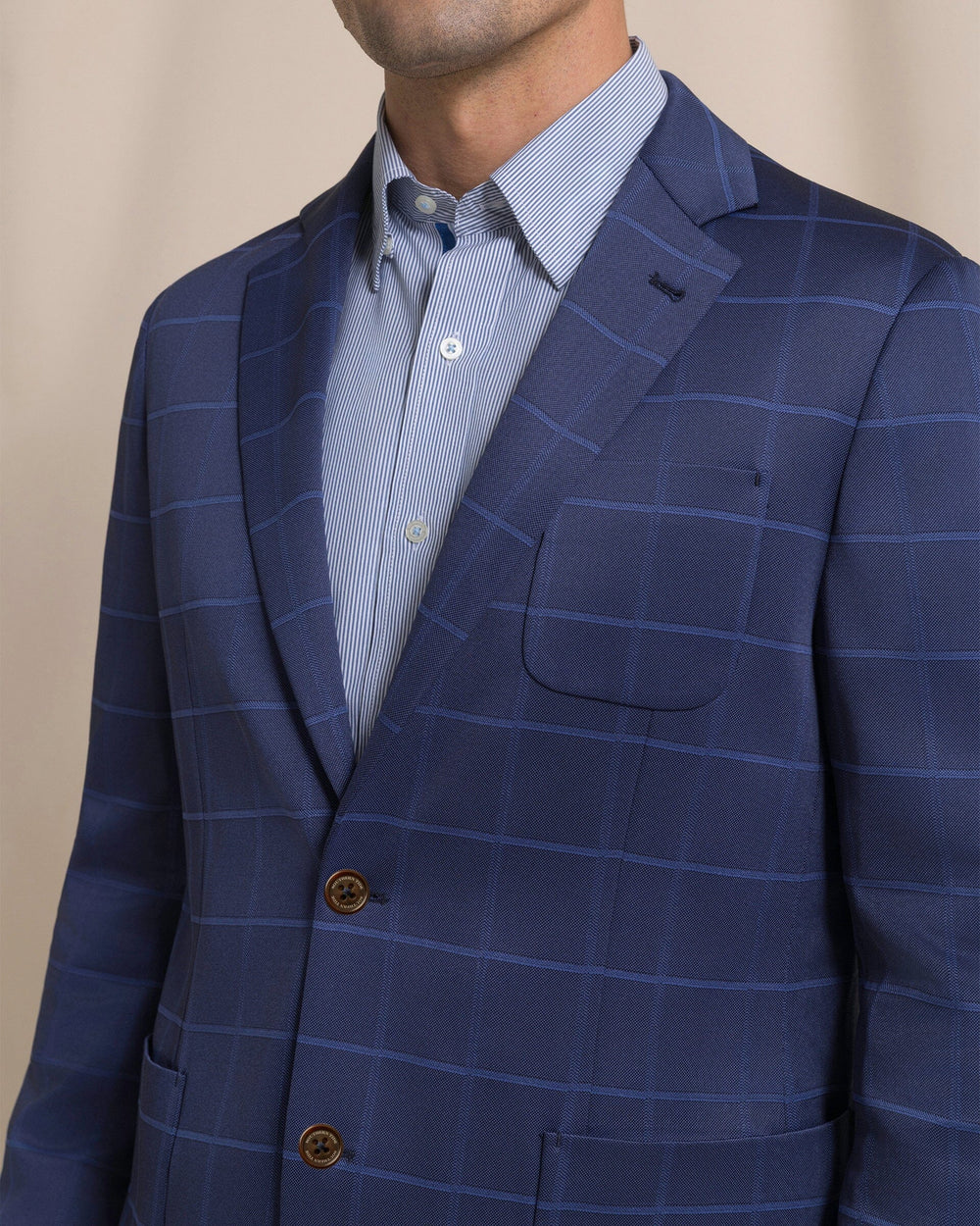 The detail view of the Southern Tide Charleston Windowpane Blazer by Southern Tide - Nautical Blue