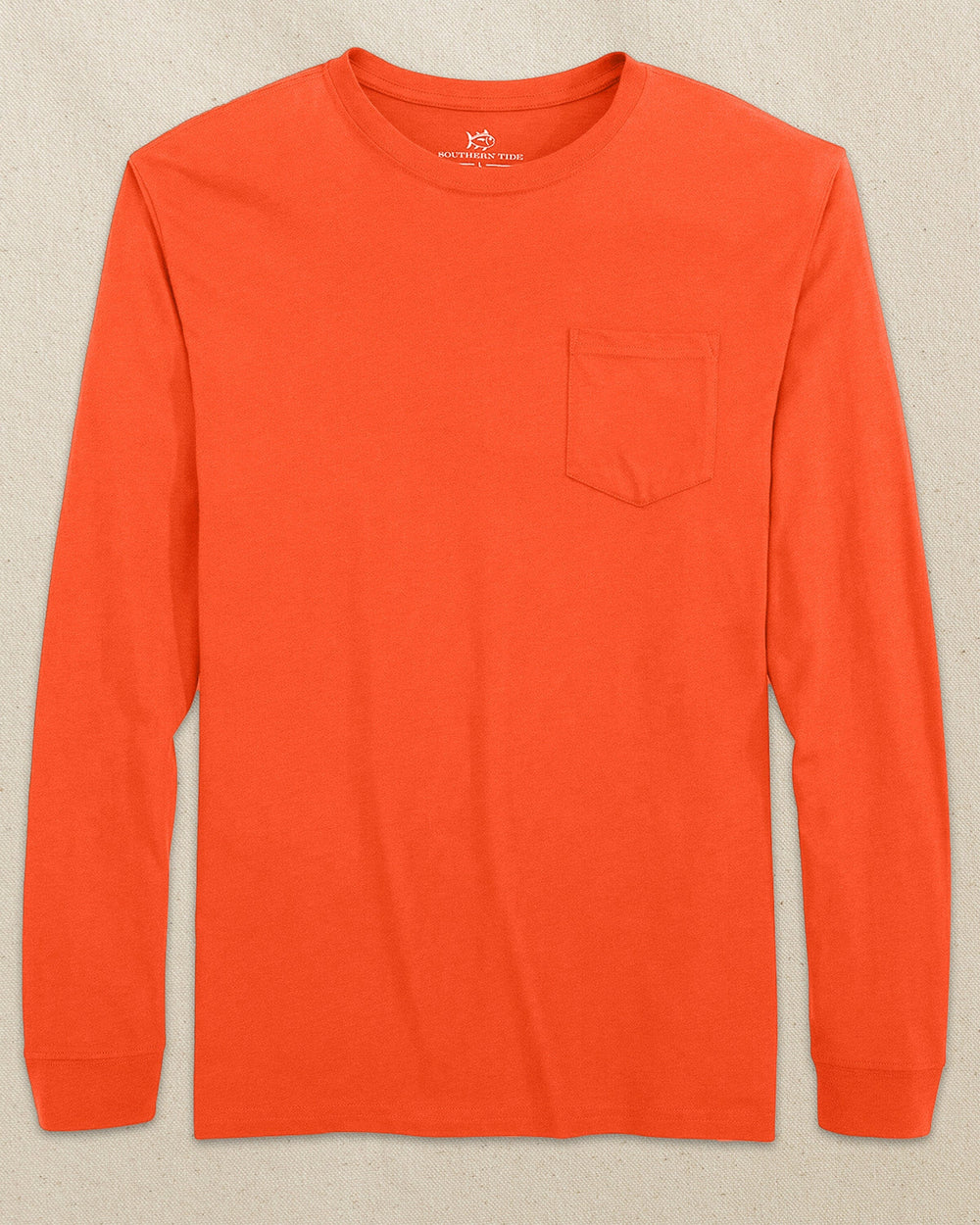 The front view of the Southern Tide Classic Long Sleeve Pocket T-Shirt in Endzone Orange by Southern Tide - Endzone Orange