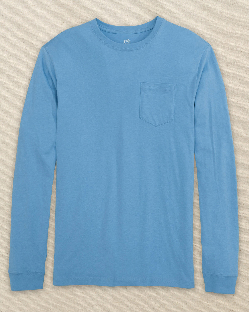 The front view of the Southern Tide Classic Long Sleeve Pocket T-Shirt in Rush Blue by Southern Tide - Rush Blue