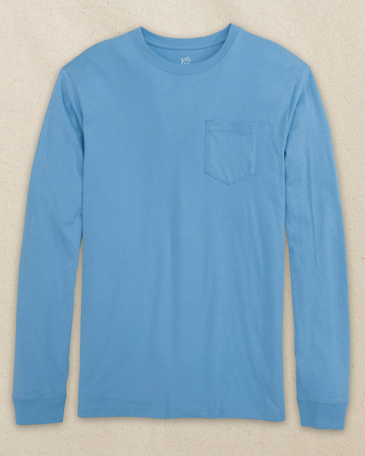 The front view of the Southern Tide Classic Long Sleeve Pocket T-Shirt in Rush Blue by Southern Tide - Rush Blue