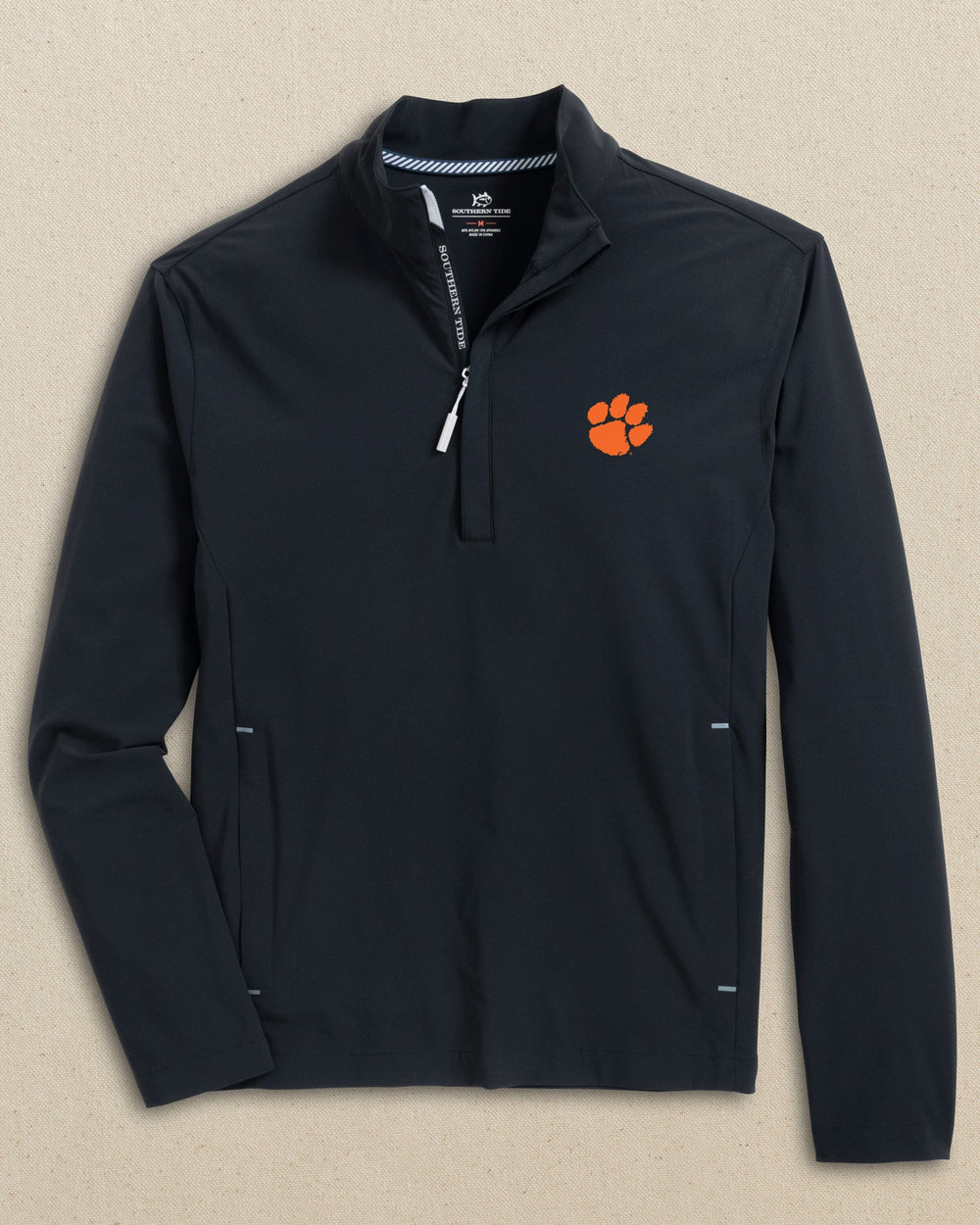 The front view of the Southern Tide Clemson Tigers Avondale Performance Jacket by Southern Tide - Caviar Black