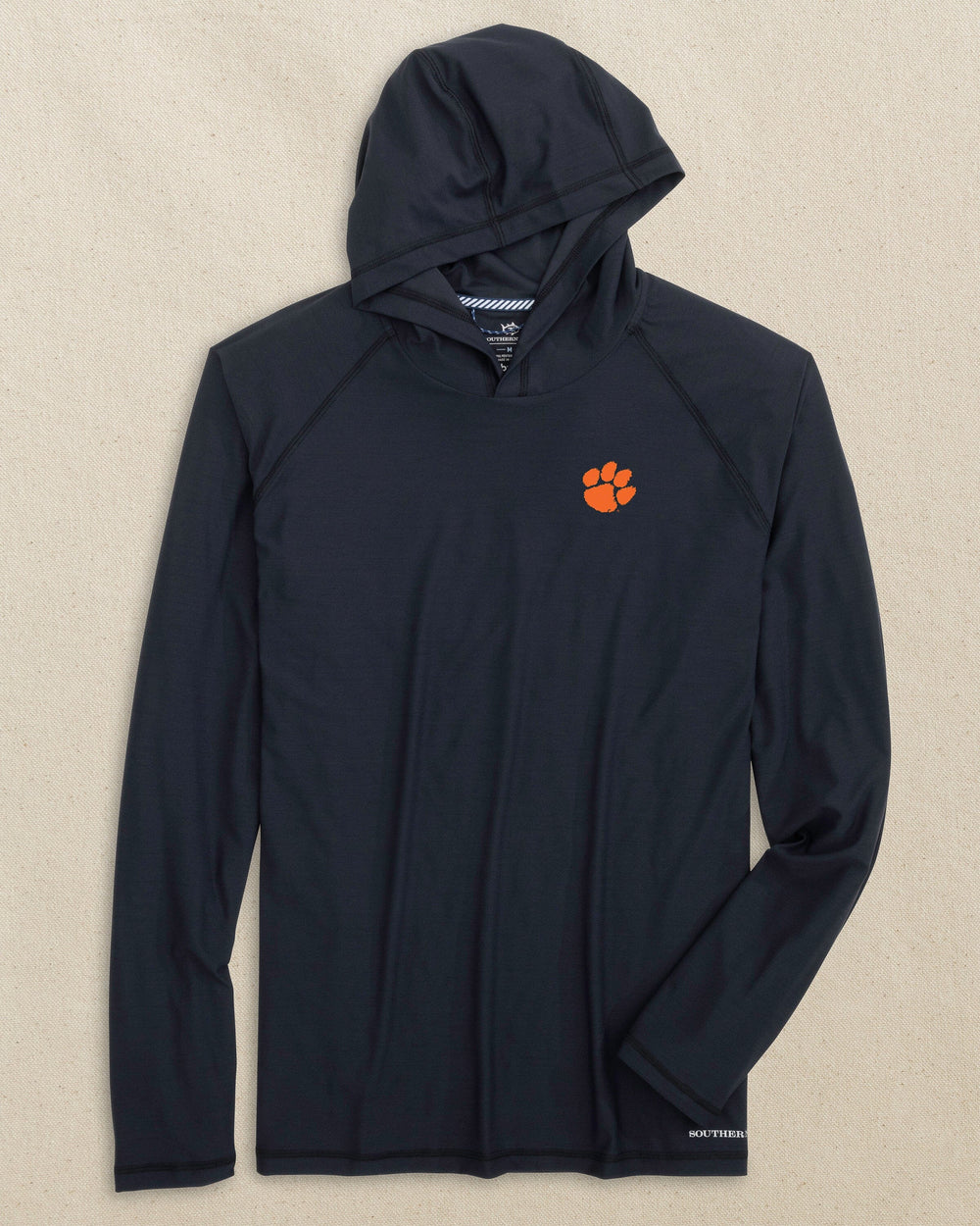 The front view of the Southern Tide Clemson Tigers brrr°®-illiant Performance Hoodie by Southern Tide - Caviar Black