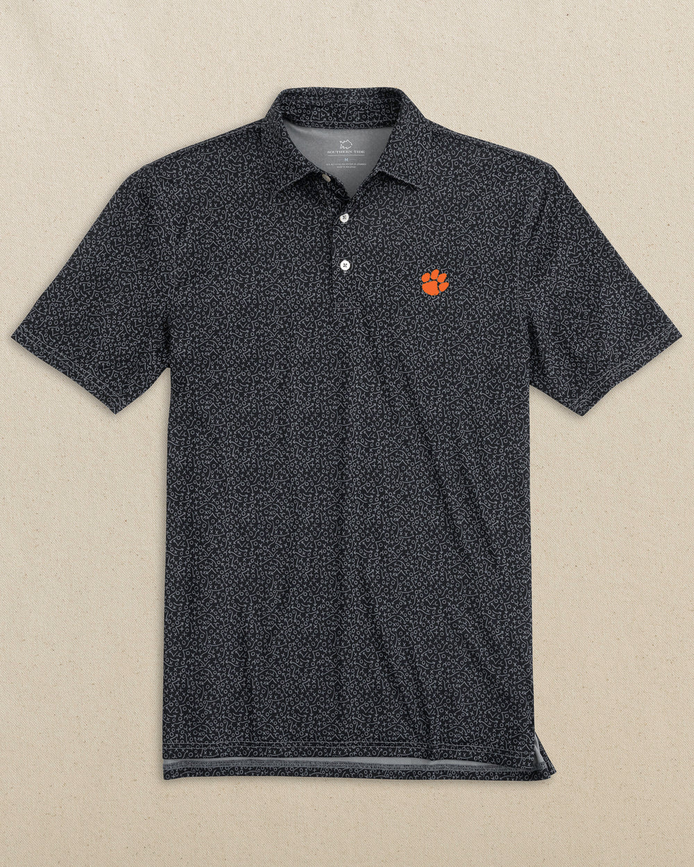 The front view of the Southern Tide Clemson Tigers Driver Gameplay Polo by Southern Tide - Black