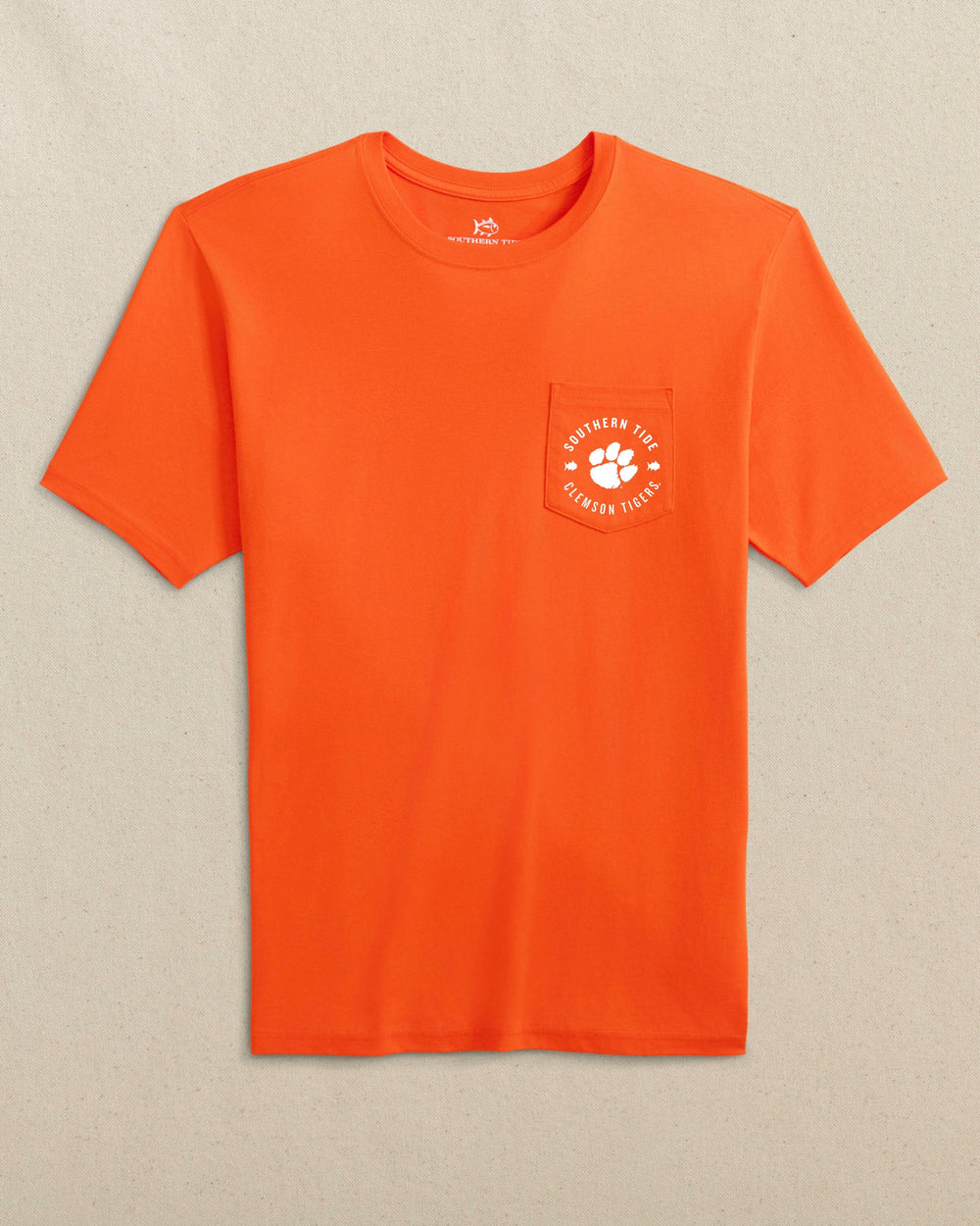 The front view of the Southern Tide Clemson Tigers Game Bound Short Sleeve T-Shirt by Southern Tide - Endzone Orange