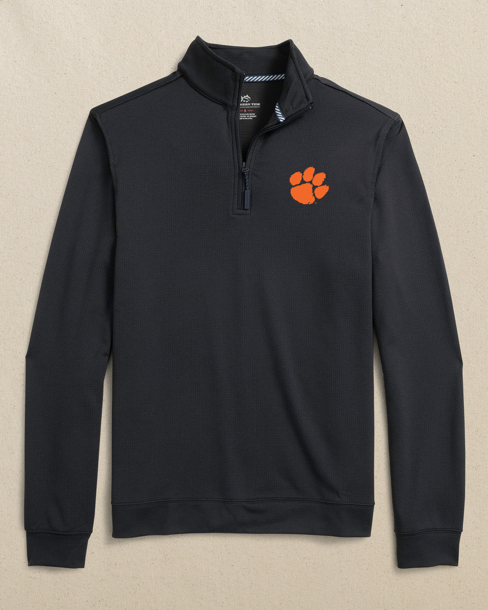 The front view of the Southern Tide Clemson Tigers Schooner Quarter Zip by Southern Tide - Caviar Black