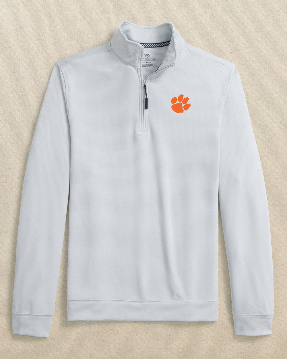 The front view of the Southern Tide Clemson Tigers Schooner Quarter Zip by Southern Tide - Slate Grey