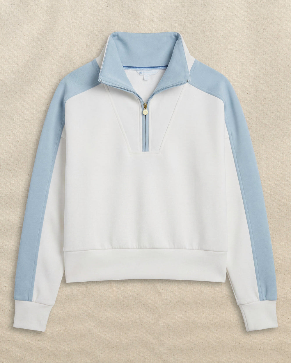 The front view of the Southern Tide Colorblock Lounge Quarter Zip by Southern Tide - Star White
