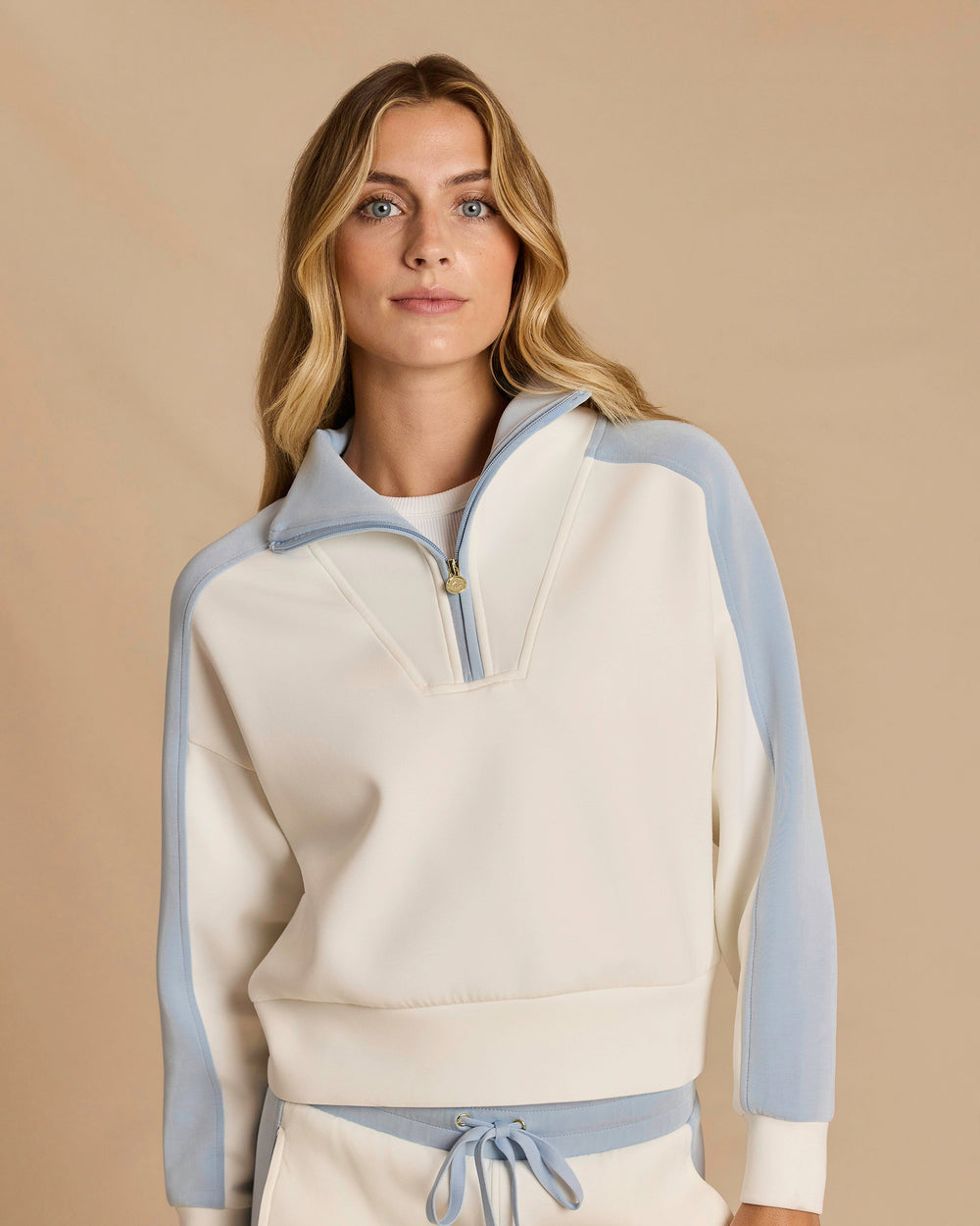 The front view of the Southern Tide Colorblock Lounge Quarter Zip by Southern Tide - Star White