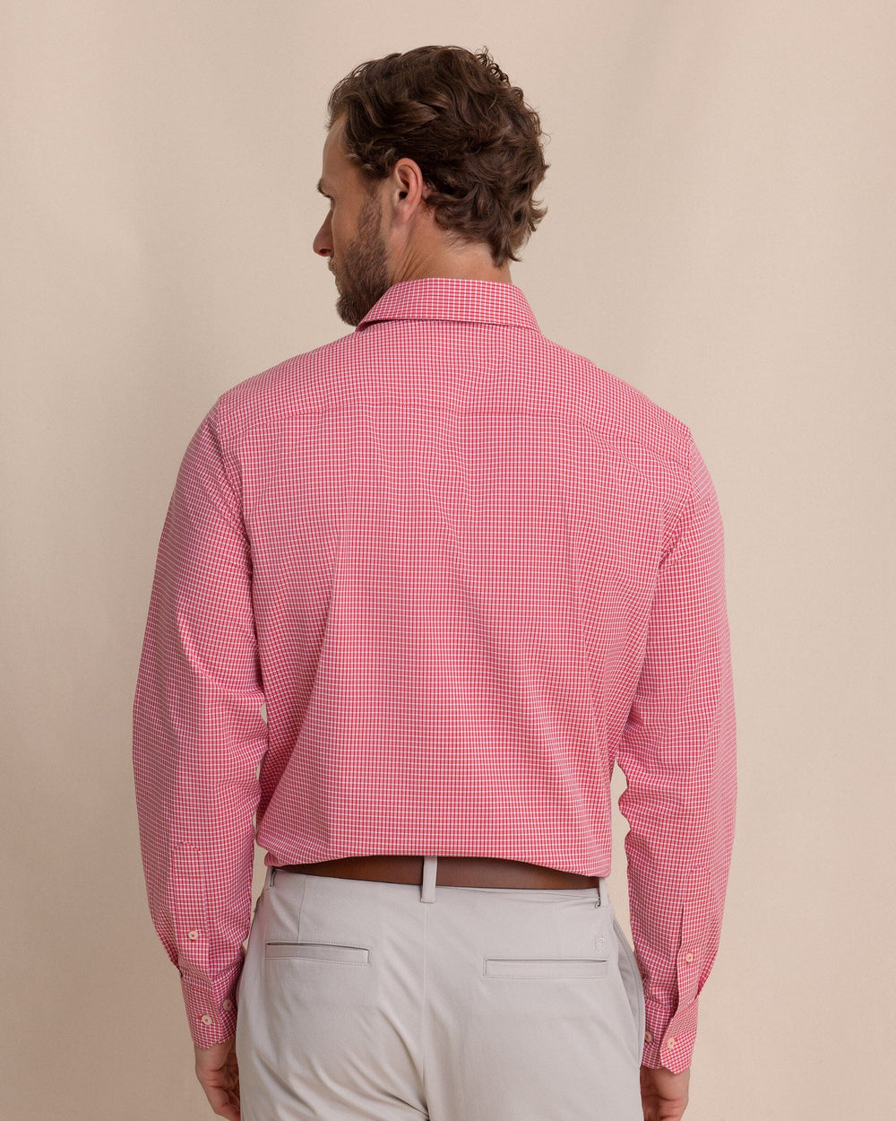 The back view of the Southern Tide Crofton Plaid Charleston Sport Shirt by Southern Tide - Grenadine Red
