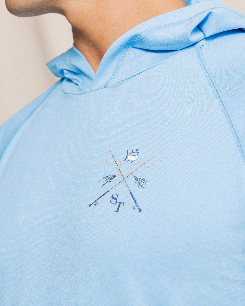 The detail view of the Southern Tide Crossed Lines Coastal Breeze® Performance Hoodie by Southern Tide - Ocean Channel
