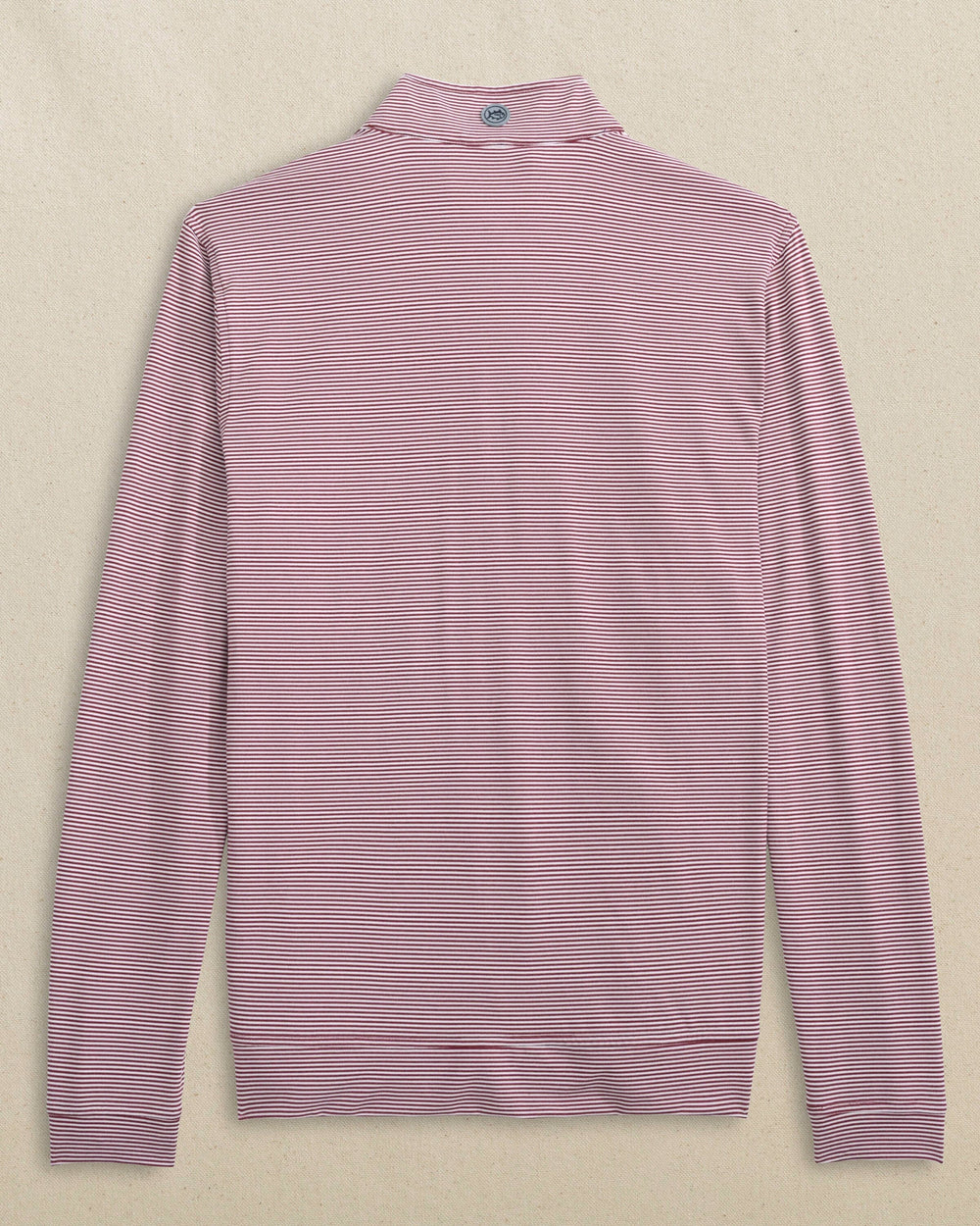 The back view of the Southern Tide Cruiser Micro-Stripe Heather Quarter Zip by Southern Tide - Heather Chianti