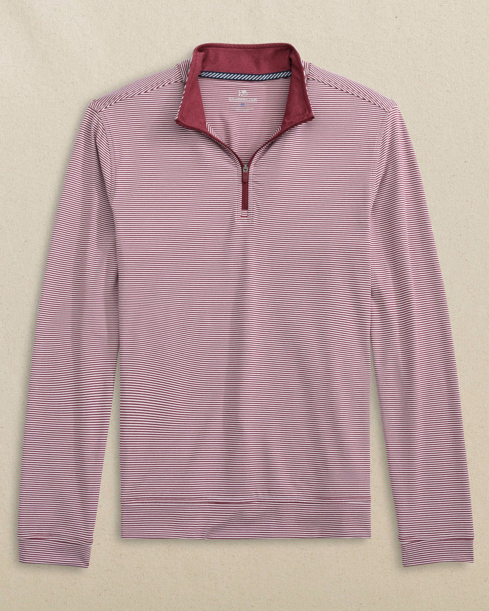 The front view of the Southern Tide Cruiser Micro-Stripe Heather Quarter Zip by Southern Tide - Heather Chianti