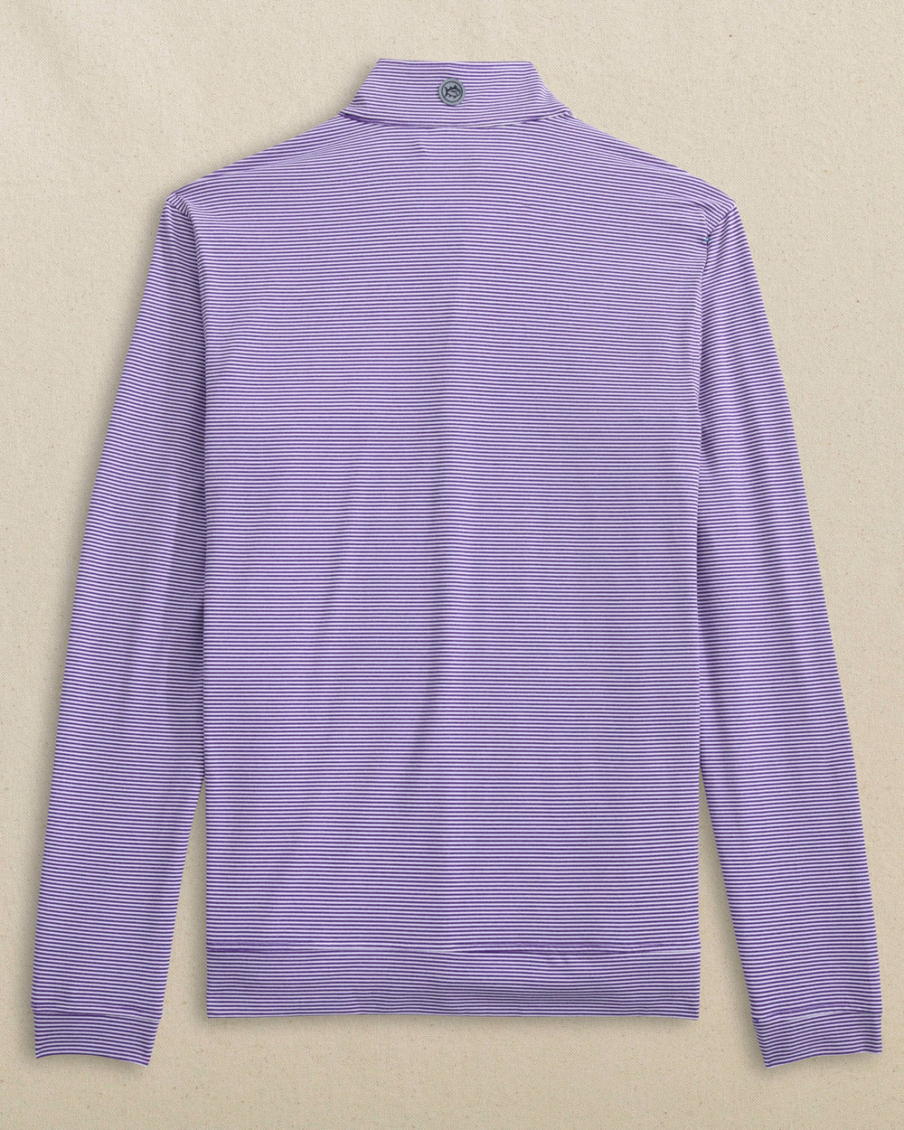 The back view of the Southern Tide Cruiser Micro-Stripe Heather Quarter Zip by Southern Tide - Heather Regal Purple