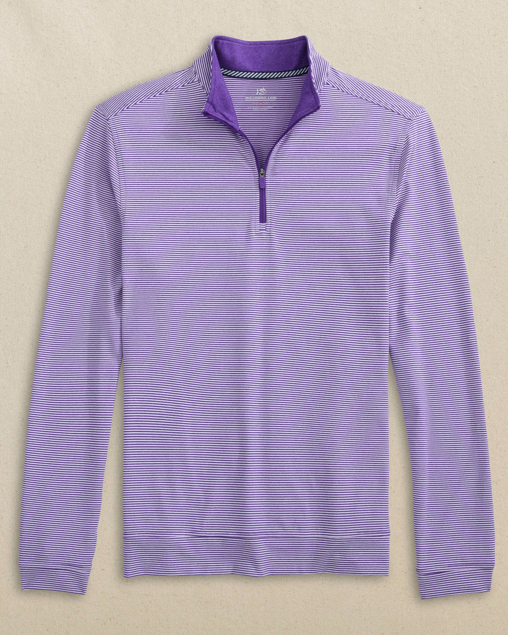 The front view of the Southern Tide Cruiser Micro-Stripe Heather Quarter Zip by Southern Tide - Heather Regal Purple