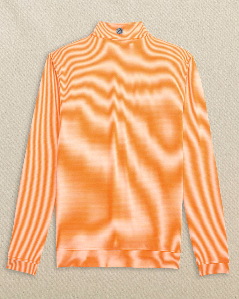 The back view of the Southern Tide Cruiser Micro-Stripe Heather Quarter Zip by Southern Tide - Heather Rocky Top Orange