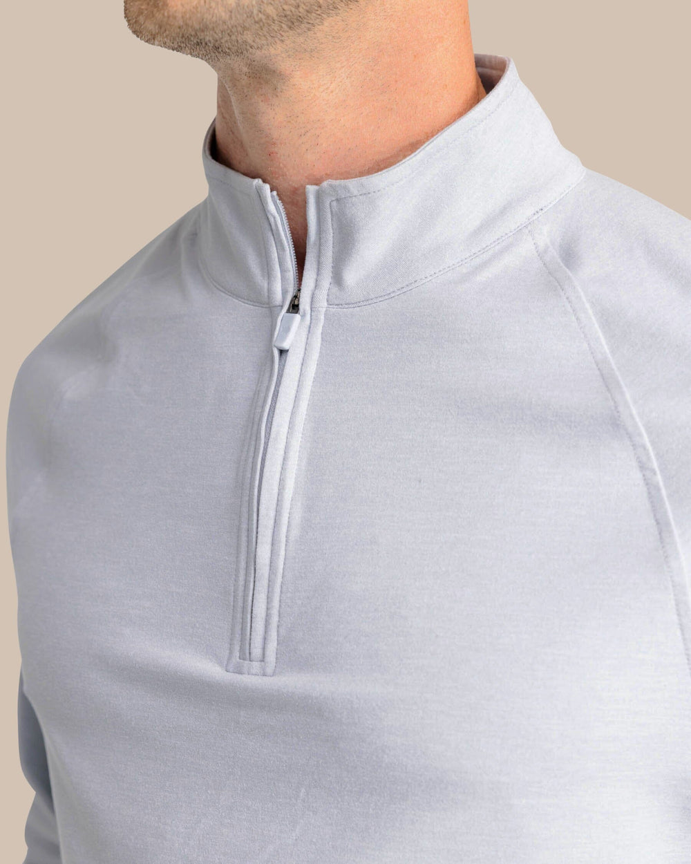The detail view of the Southern Tide Cruiser Quarter Zip by Southern Tide - Heather Slate Grey