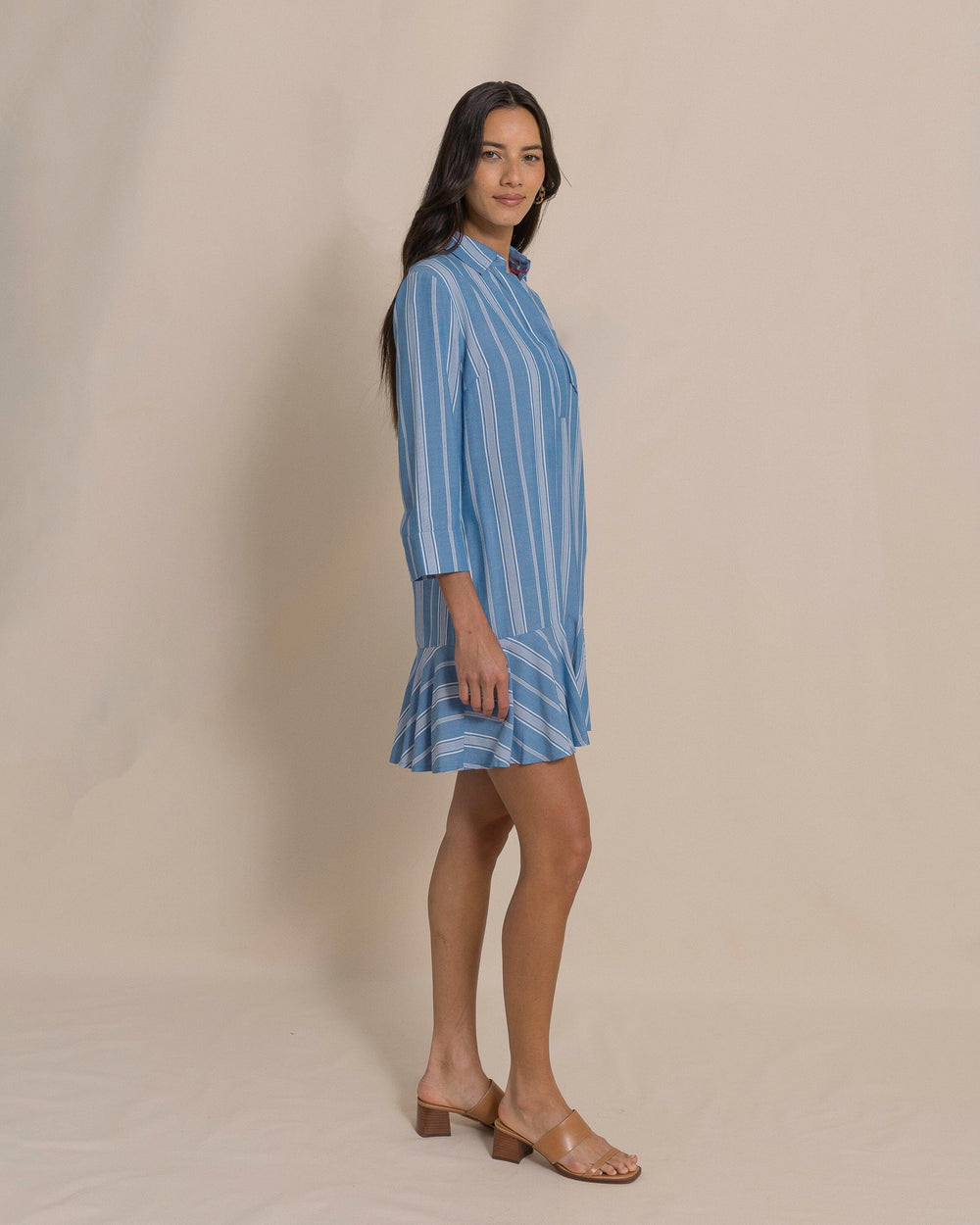 The side view of the Southern Tide Delilah Stripe Popover Dress by Southern Tide - Nautical Blue