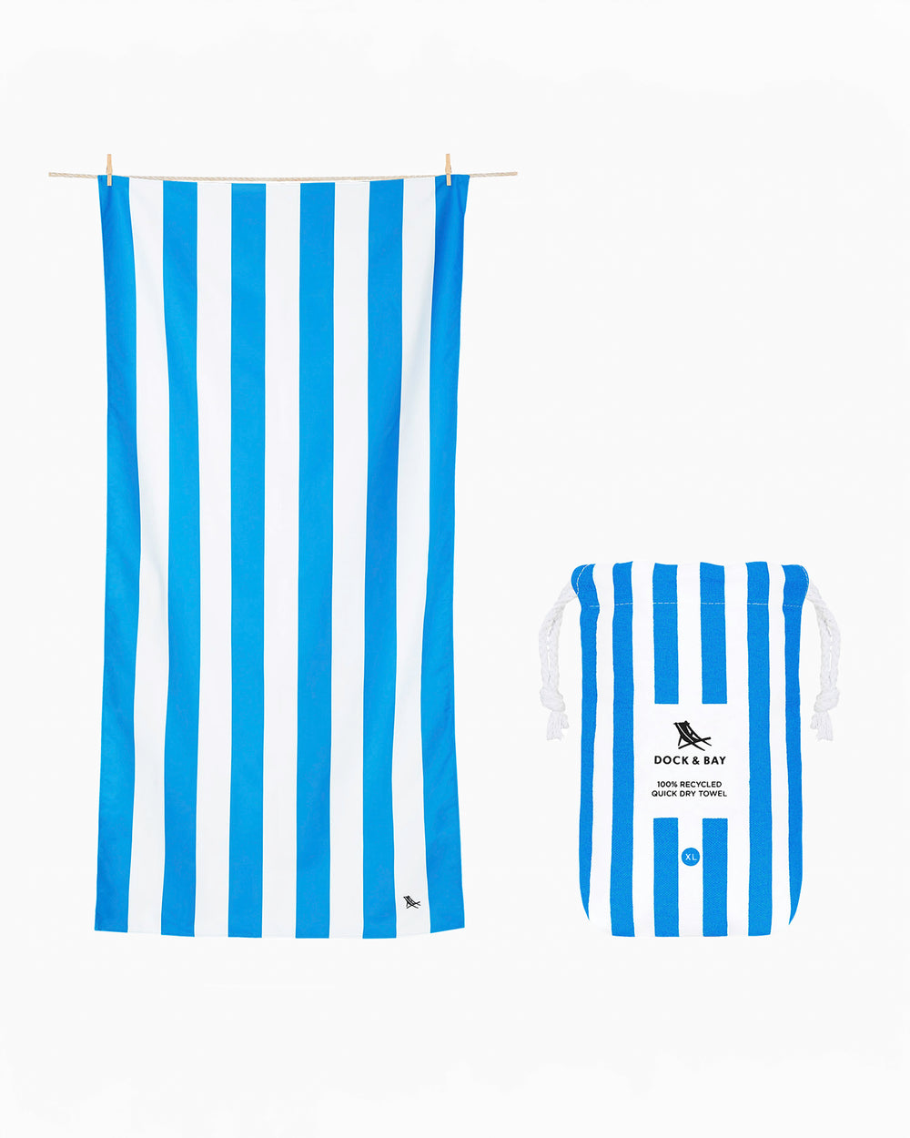 The side view of the Southern Tide Dock & Bay Quick Dry Beach Towel by Southern Tide - Bondi Blue