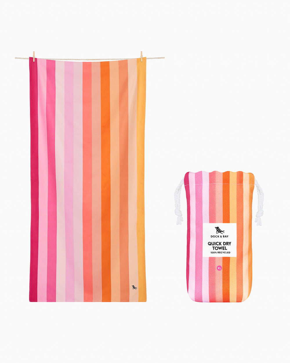 The side view of the Southern Tide Dock & Bay Quick Dry Beach Towel by Southern Tide - Miami Sorbet Pink