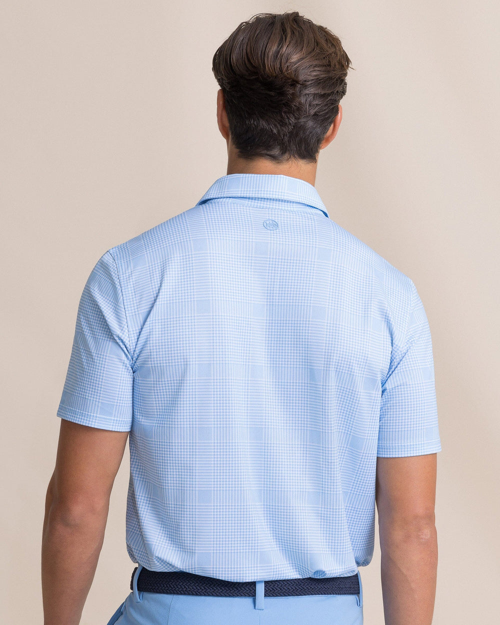 The back view of the Southern Tide Driver Coral Key Plaid Printed Polo by Southern Tide - Ocean Channel