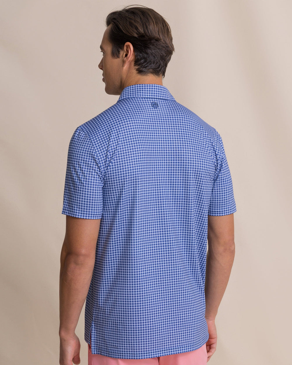 The back view of the Southern Tide Driver Dunes Edge Plaid Polo by Southern Tide - Nautical Blue
