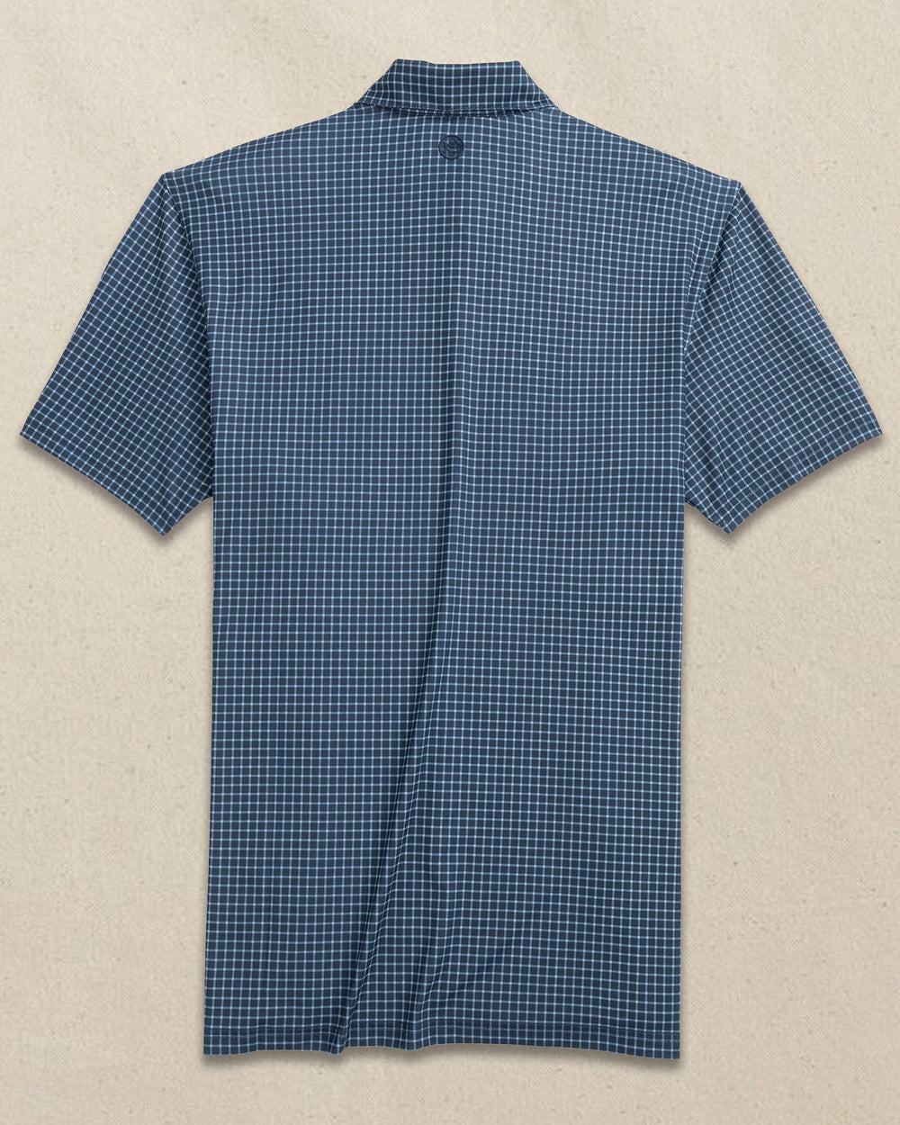The back view of the Southern Tide Driver Dunes Edge Team Colors Plaid Polo by Southern Tide - Navy