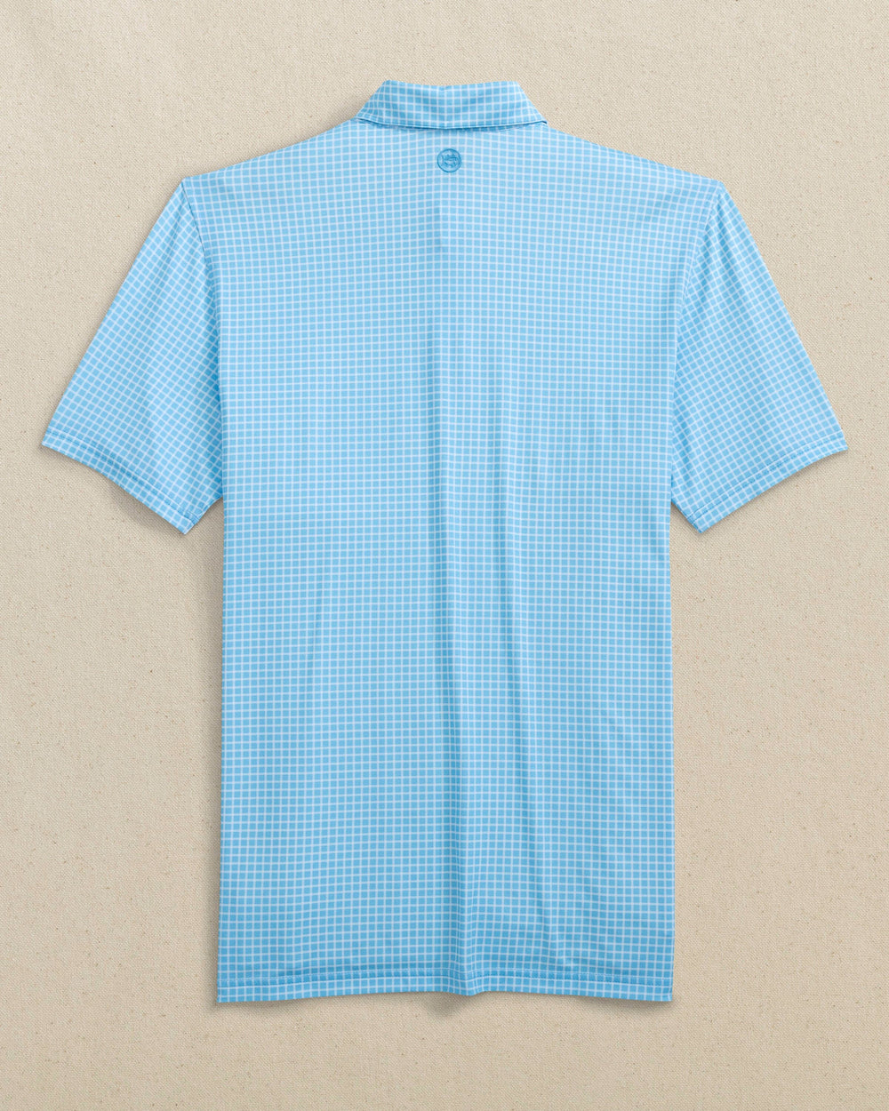 The back view of the Southern Tide Driver Dunes Edge Team Colors Plaid Polo by Southern Tide - Rush Blue