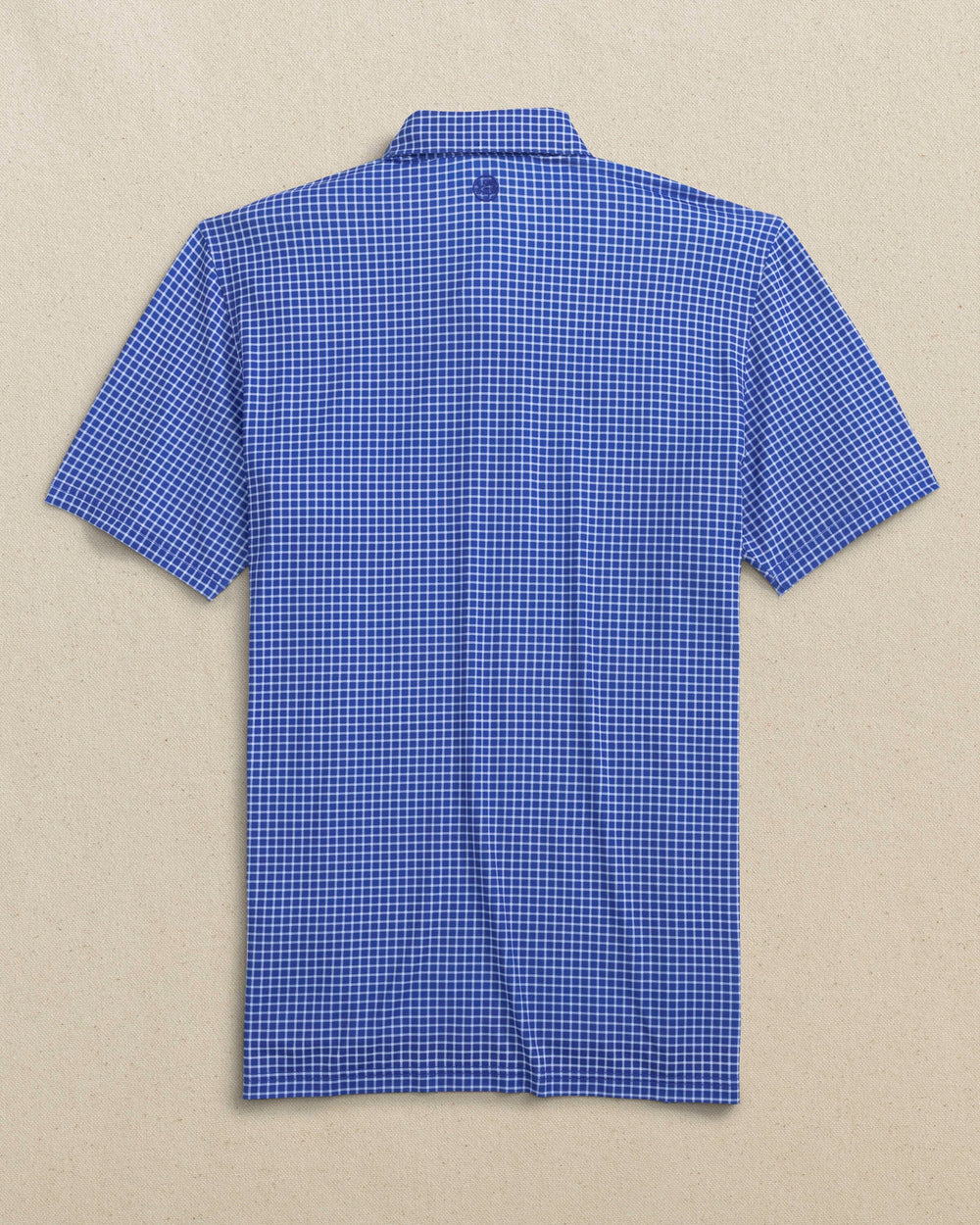 The back view of the Southern Tide Driver Dunes Edge Team Colors Plaid Polo by Southern Tide - University Blue