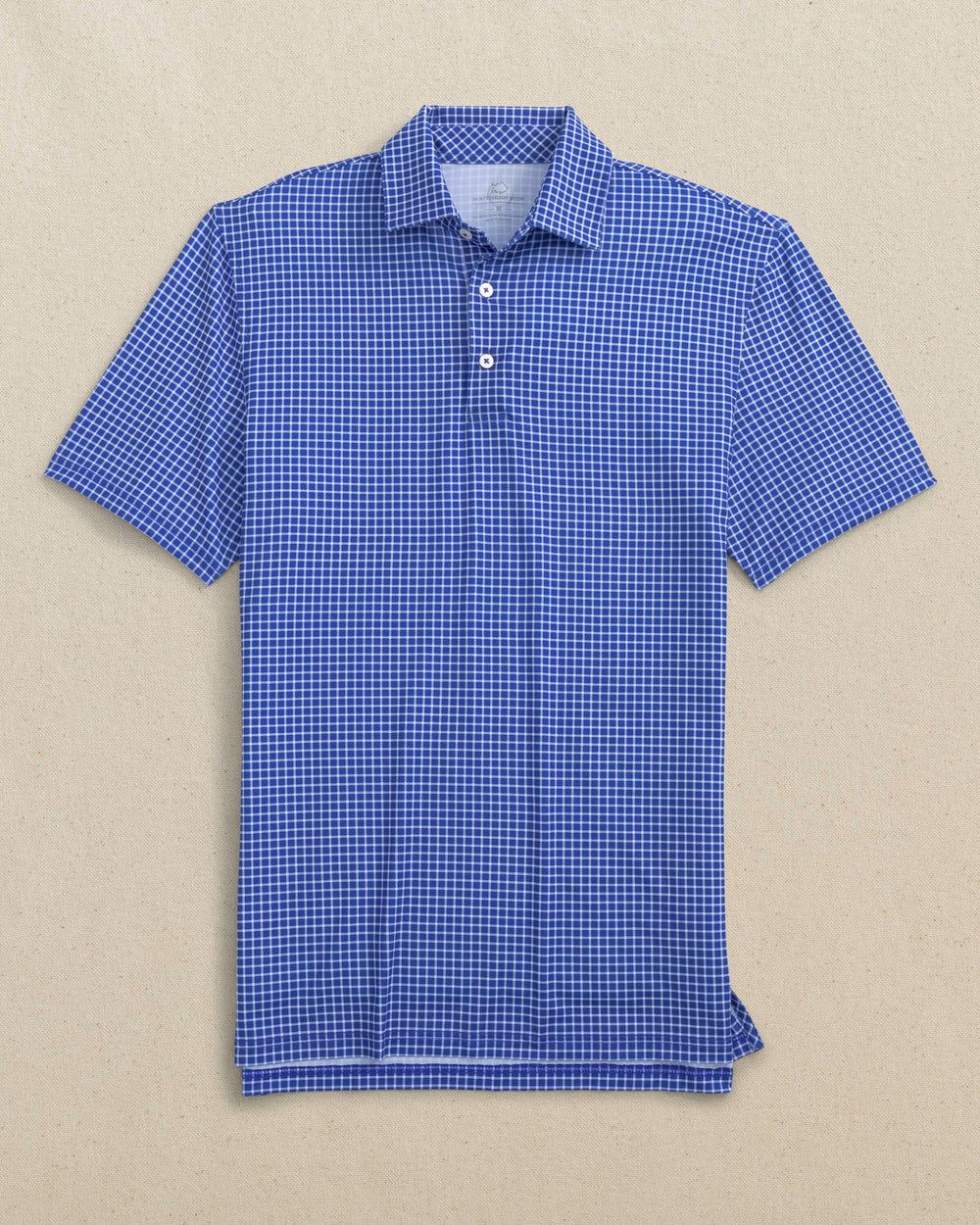The front view of the Southern Tide Driver Dunes Edge Team Colors Plaid Polo by Southern Tide - University Blue