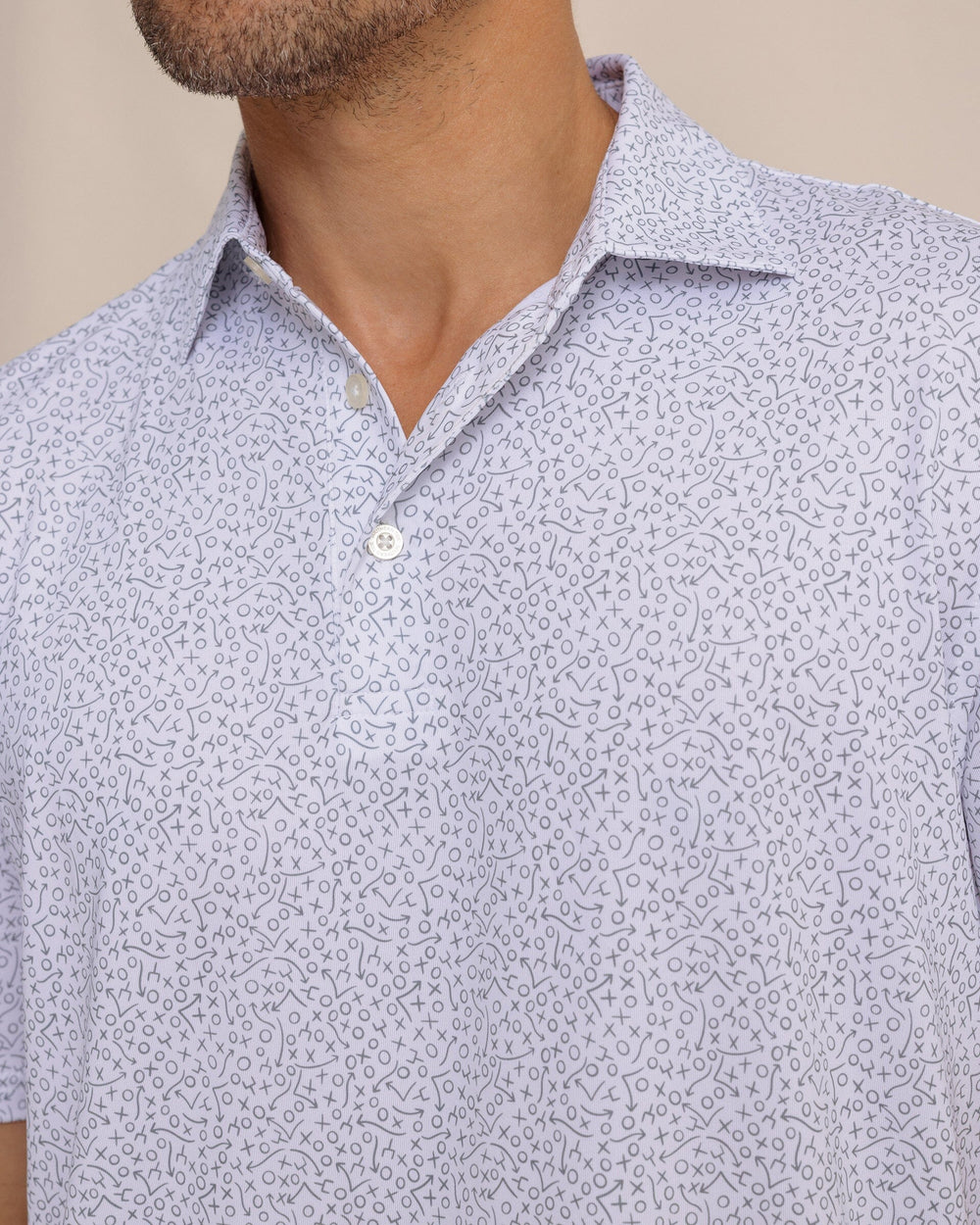The detail view of the Southern Tide Driver Gameplay Polo by Southern Tide - Classic White
