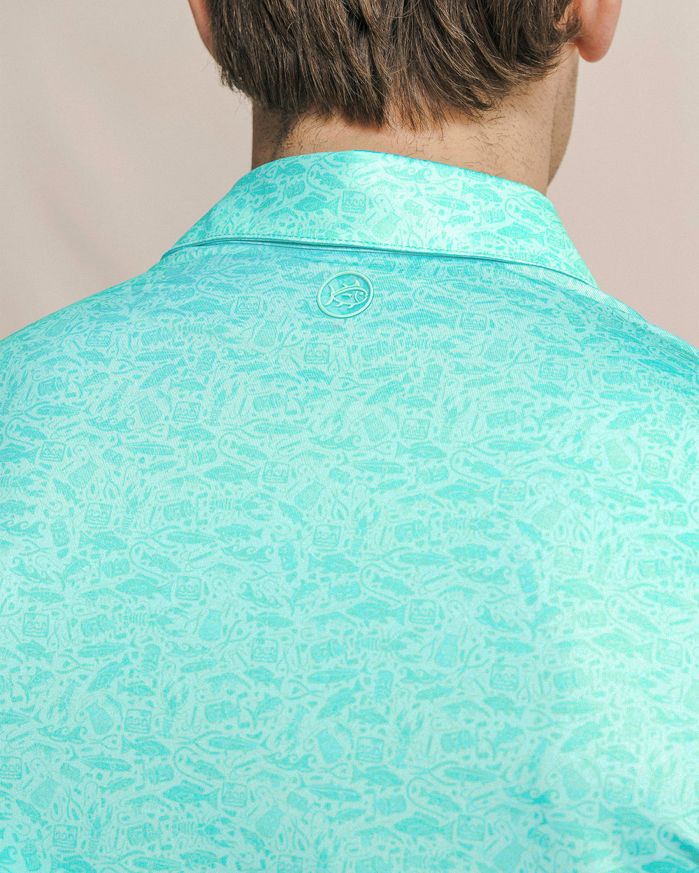 The detail view of the Southern Tide Driver Seawatch Printed Polo by Southern Tide - Shore Blue